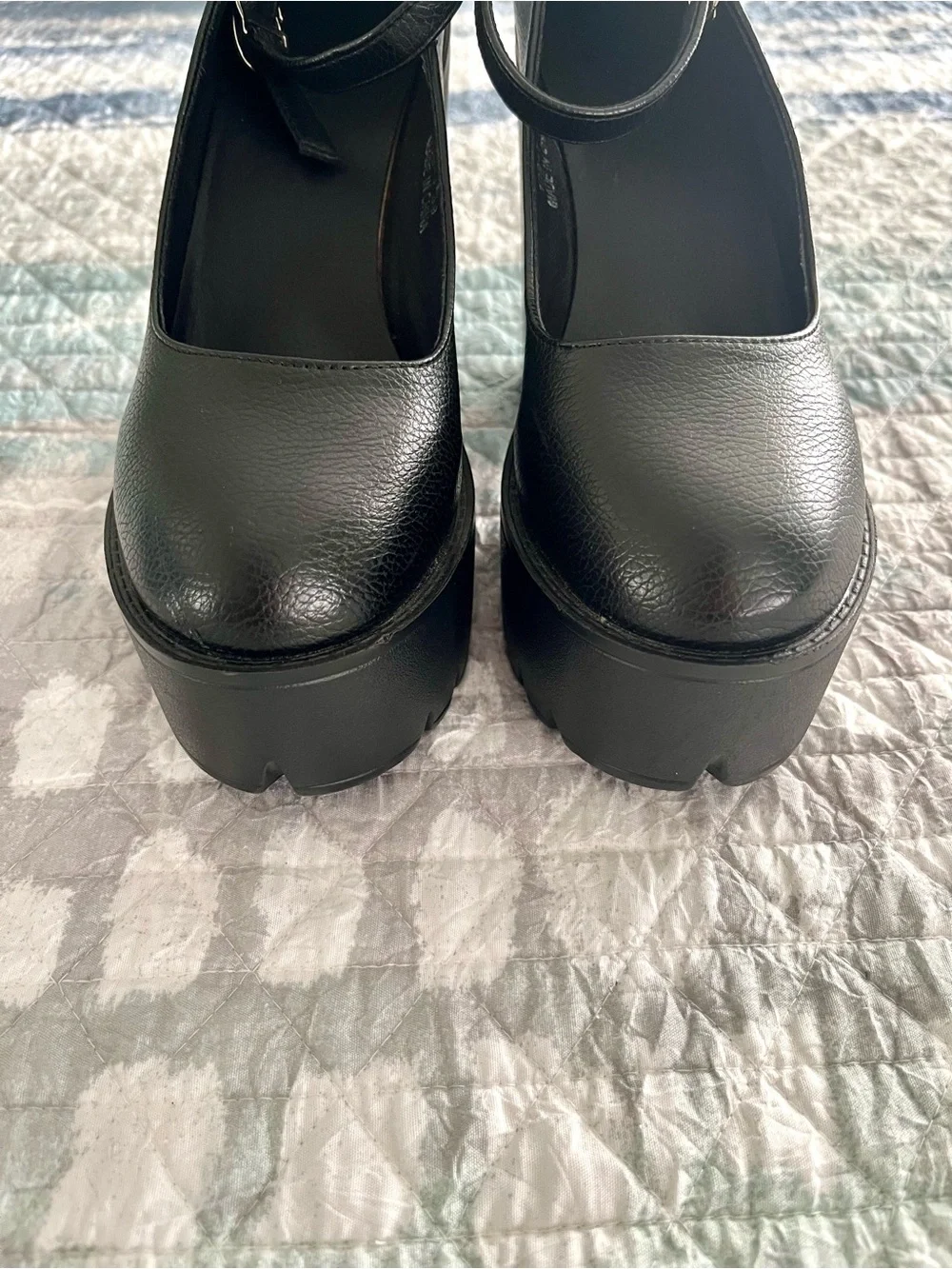 Black Chunky Platform Mary Jane Heels with Ankle Strap 10101